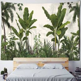 Tapestries Vintage Banana Tree Tapestry Wall Haning Psychedelic Hippie Oil Painting Tapiz Tropical Plants Background Cloth Boho Decor R230713