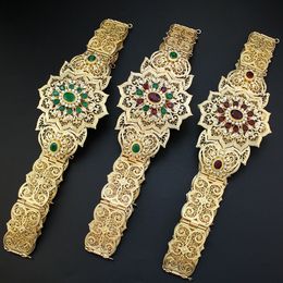 Navel Bell Button Rings Sunspicems Chic Crystal Morocco Belt Round Flower Waist Chain for Women Arabian Bride Wedding Jewellery Abaya Caftan Dess Belt 230713
