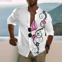 Men's Casual Shirts 2022 New Cotton Linen Ultra Thin Pattern Printed Casual Long Sleeve Shirt S-XXXL Z230713