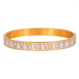 Bangle Est Roman Letter Bangles For Women White Enamel Gold Numeral Color Charm Cuff Stainless Steel Men's Bracelet Jewelry