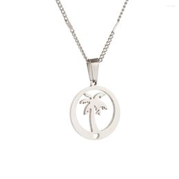 Pendant Necklaces Stainless Steel Trendy Coconut Palm Tree Necklace Hawaii Beach Vocation Round Chain Jewellery