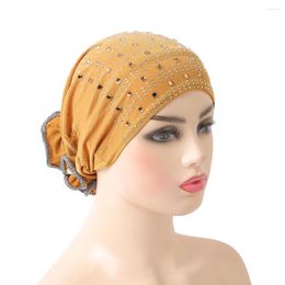 Ethnic Clothing H008 Latest Amira Muslim Hats With Rhinestones Pull On Islamic Scarf Flower Back Turban Hijab Bonnet Inner Caps