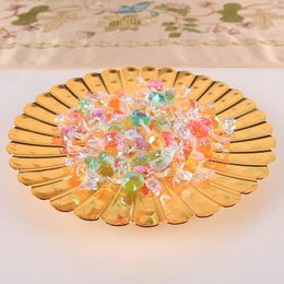 Plates Flowers Shape Golden Candy Plate Engraved Festival 21cm Metal Fruit Salad Dinner Steak Tray Dinnerware Home Desktop Tableware