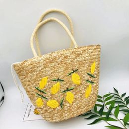 Evening Bags Lemon Embroidered Small Straw Handmade Woven Beach Tote Seaside Vacation Casual Female Tophandle Bag 230713