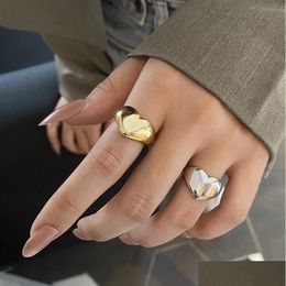 Band Rings Gold Sier Color Trend Creative New Love Heart Shaped Ring Light Luxury Metallic Texture Girls Jewelry Couple Drop Delivery Dhowl
