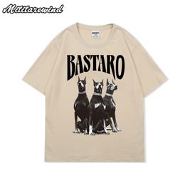 Men's T-Shirts Summer High Street Trendy Dogs Print T-shirts Men's Casual Loose Tops Oversize Hip Hop Streetwear Couple Pure Cotton Vibe 230712