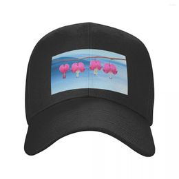 Ball Caps Pink Bleeding Heart Flower On Blue Mountain Background Cap Baseball Vintage Mens Women's