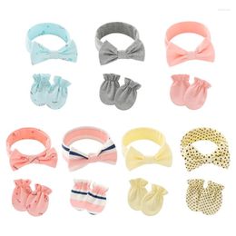 Hats Baby Anti-scratching Gloves Bow Headband Set Hat Born Mittens Hair Band Headwear Kit Infants Shower Gifts