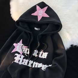 Mens Hoodies Sweatshirts Y2k Kawaii Star Embroidery Cardigan Zipper Hooded Sweatshirt Men Women Harajuku Punk Goth Couple Oversize Jacket Streetwear 230713