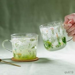 Mugs Glass Cup Grass Drinking Mugs Pattern Borosilicate Glass Milk Coffee Party Juice Beer Kitchen Drinkware Birthday Lady Gifts Set R230713