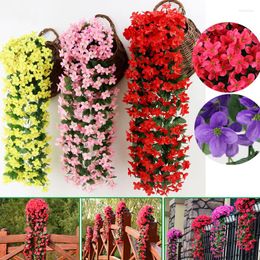 Decorative Flowers 2pcs Simulated Violet Rattan Hanging Plant Basket Wedding Garden Courtyard Wall Decoration (Flower Not Included)