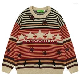 Men's Sweaters Autumn Men Striped Knitted Jumper Hip Hop Star Graphic Knitwear Streetwear Harajuku Fashion Casual Pullovers Clothing