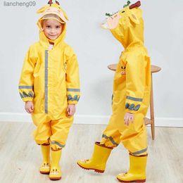 Waterproof Raincoat Kids One Piece Rainwear Cartoon Animal Rain Coat Hooded Poncho Coverall capa de chuva infantil L230620