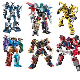 Action Toy Figures Trend City Engineering Transformation Robot Building Blocks Mecha Truck Racing Car Dinosaur Vehicle Bricks Toys For Children 230713