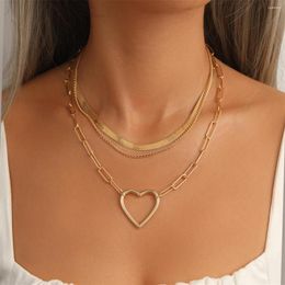 Chains 17KM Fashion Heart Necklace Gold Color Multilayer Clavicle Chain For Women Girls Pole-Chain Trend Jewelry Party Gifts Trendy