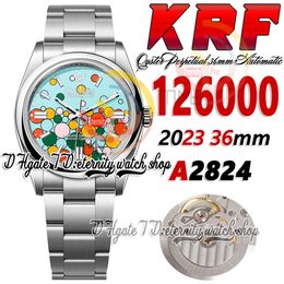 KRF kr126000 ETA A2824 Automatic Mens Watch 36mm Turquoise Blue Celebration-Motif Dial Stick Markers 904L OysterSteel Bracelet Super Edition eternity Watches