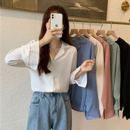 Women's Blouses Women Shirt Classic Chiffon Blouse Female S-2XL Office Lady Loose Long Sleeve Workwear Style Tops Clothes Blusas B157