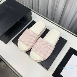 Designer Women Slippers Mules Candy Colour Sandals Knitted Embroidered Leather Slipper Summer Beach Flip Flops with box