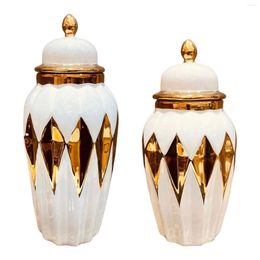 Storage Bottles Ginger Jar With Lid Flower Vase Accent Centrepiece Temple Display Porcelain Tea Canister For Office Bedroom