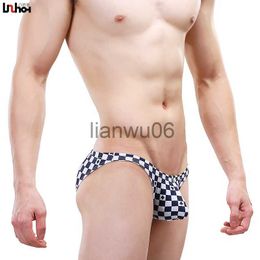 Underpants Sexy Men Underwear Briefs Shorts Ice Silk Underpants Male Plaid U Convex Pouch Low Waist Panties Cueca Plus Size MXXL J230713