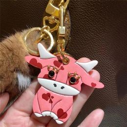 Fashion Designer Keychain Red Heart Pink Calf Cow Car Key Chain Rings Accessories Keychains Buckle Hanging Decoration for Bag with215l