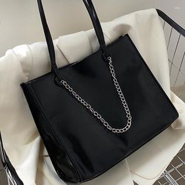 Evening Bags Oil Wax PU Leather Ladies Chain Tote Bag Casual Commute Women's Shoulder Large Capacity College Girls Travel Book Handbags