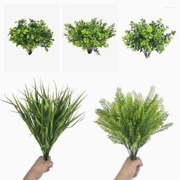 Decorative Flowers 5/6/7 Fork Artificial Plants Simulation Grass Plastic Ferns Green Leaves Fake Flower Plant Wedding Decor Home Room