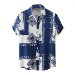 Men's Casual Shirts Top Selling Product In 2023 Summer Shirt Ethnic Print Short Sleeve Lapel Camisas Para Hombre