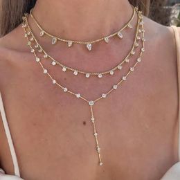 Choker 2023 Top Quality Sparkling Tiny CZ Tear Drop Women Fashion Wedding Long Y Lariat Sexy Delicate Necklace Jewelry