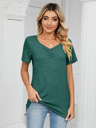 Women's T Shirts Summer Vintage For Women Clothes Fashion V Neck Folds Short Sleeve Streetwear Pullover Tops Female Plus Size Casual Tee