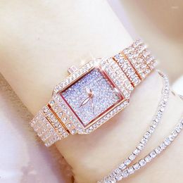 Wristwatches Full Diamond Quartz Women Silver Watches Montre Femme 2023 Crystal Square Female Wristwatch Rhinestone Ladies