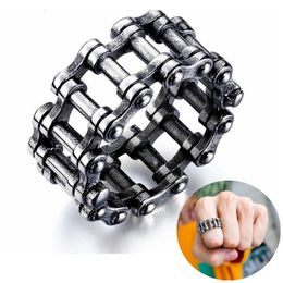 Vintage Gothic Bicycle Style Chain Rings for Men Creative Punk Rock Male Link Ring Trendy Motorcycle Chain Hiphop Unisex Jewlery