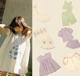 Girl's Dresses Apo Children Girl Embroidery Dress 2023 Summer New Linen Blouse European American Fashion Brand Kids Clothes Casual Baby DressesHKD230712