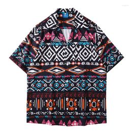 Men's Casual Shirts Summer 2023 Fashion Mens Ethnic Aztec Printed Short Sleeve All Matched Hawaiian Beach Shirt Couple Top