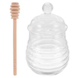 Dinnerware Sets Storage Rack Jam Bottle Honey Dipper Stick Clear Jar Dispenser No Drip Glass Pot
