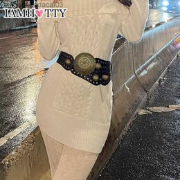 Belts IAMHOTTY vintage eyeliner design metal buckle Pu artificial leather belt used for skirt or pants all matching punk Y2K fashion belt Z230714