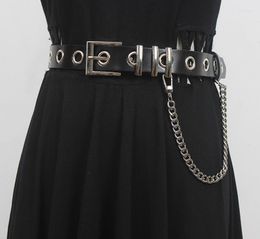 Belts Women's Runway Fashion Black Genuine Leather Chain Cummerbunds Female Dress Corsets Waistband Decoration Wide Belt R1659