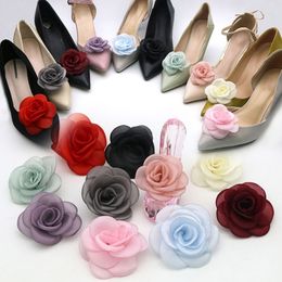 Shoe Parts Accessories 1 Pair Stylish Removable Rose Flower Shoe Clips Women Detachable Cloth Flower Charms Wedding Shoe Buckles High Heels Ornaments 230712