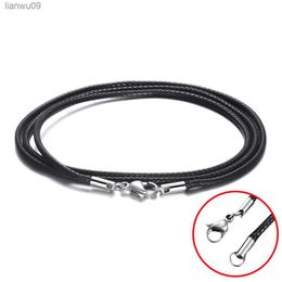 Thin Black Braided Cord Rope Men Women Necklace Leather Chain 4090cm Chocker Silver Colour Stainless Steel Clasp Jewellery L230704