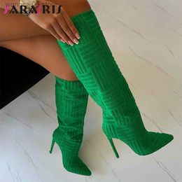 Boots Brand New Autumn Winter Knee High Boots Women Sexy Party Mature Thin High Heels Women's Boots Flock INS Club Female Trendy Shoes T230713