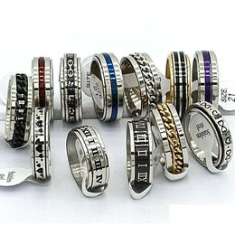 Band Rings 30Pcs/Lot Design Mix Spinner Ring Rotate Stainless Steel Men Fashion Spin Male Female Punk Jewellery Party Gift Wholesale L Dhclm