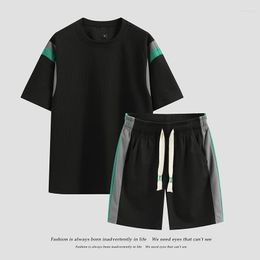 Men's Tracksuits Korean Fashion Suit Loose Casual Short Pants Hip Hop T Shirts Sleeve Clothes Men Woman Tees Elastic Waist Shorts