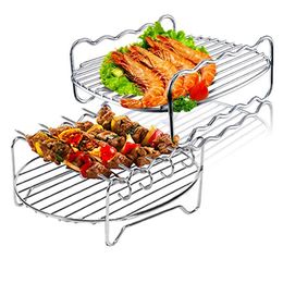 BBQ Tools Accessories Double-layers Cooking Rack Stainless Steel Barbecue Tray Air Fryer Accessory 230712