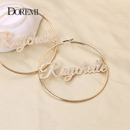 Hoop Huggie DOREMI Iced Out Bling Name Earrings Custom Hoop Names Personalised Earrings Letter Big Personalised Name Earrings Women Gift 230712