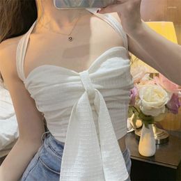 Women's Tanks Sexy Hanging Neck Strap Tank Top Fashion Bow Backless Tops For Women Korean Short Crop