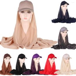 Ethnic Clothing Shawl With Baseball Cap Ramadan Abayas For Women Dubai 2023 Solid Color Cotton Scarf Hijab Femme Musulman Islam Muslim