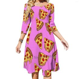 Casual Dresses Pink Pizza Evening Party Midi Sexy Dress Female Sweet One Piece Korean Pattern Cute Funny Weird Short