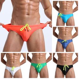 Underpants Men's Quick Dry Swimming Trunks Beach Lace Up Sports Pants Male Swim Briefs Low Waist Panties Nylon Solid Color Swimsuit