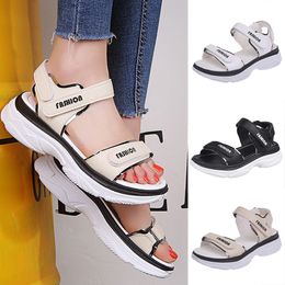 Sandals Sports Ladies Platform Shoes Woman Mid Heel Muffin Thick Bottom Hook Loop Fashion Casual Black Yellow Summer 230713