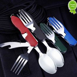 Stainless Steel Outdoor Tableware Multifunctional Foldable Fork Spoon Knife Picnic Camping Hiking Travelling Dinnerware